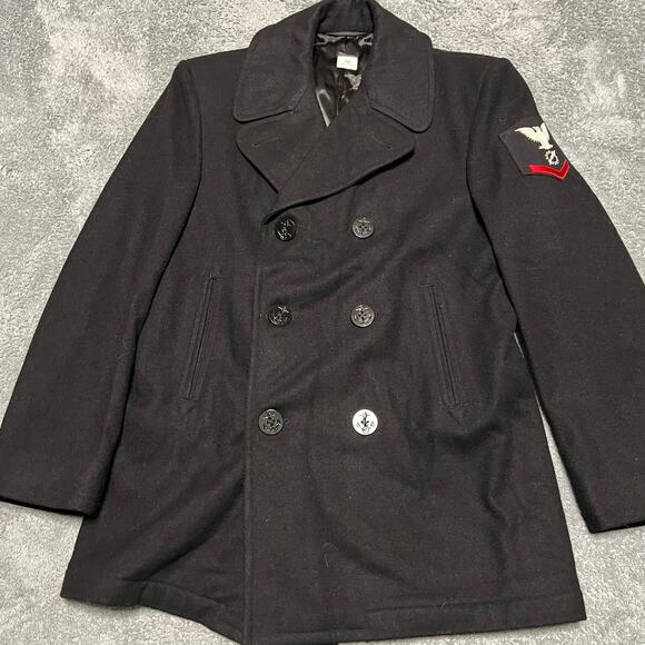 Vintage US Military Navy Sailor Black Wool Pea Coat size 40 R - Picture 1 of 7
